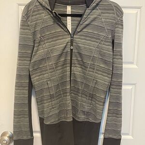 Lululemon Daily Practice Athletic Zip Hoodie in Gray Striped Pattern